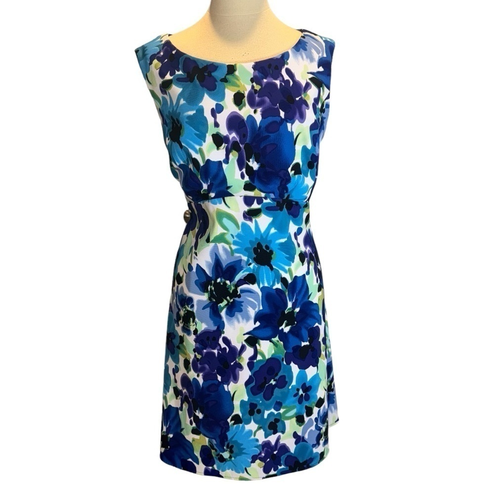 DressBarn Blue Purple Green Floral Shift Dress Size 16